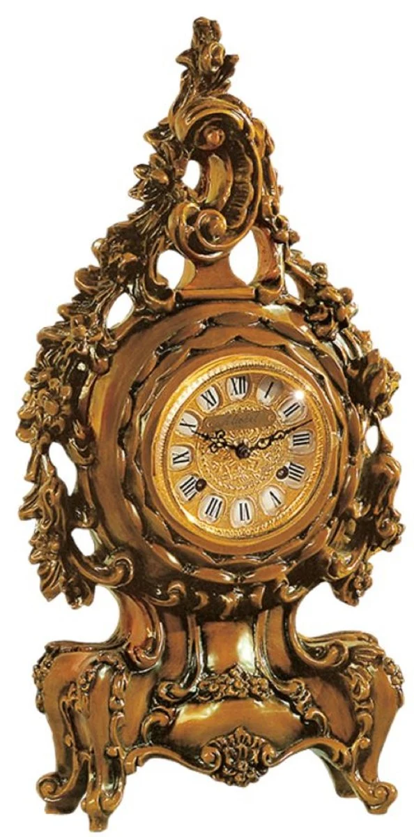 Casa Padrino Luxus Barock Tischuhr Braun / Gold - Prunkvolle Barockstil Uhr - Handgeschnitzte Barock Schreibtischuhr - Luxus Qualität - Made in Italy