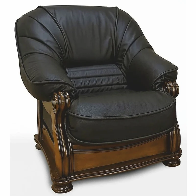 Casa Padrino Luxus Barock Leder Sessel Schwarz / Dunkelbraun - Barock Möbel