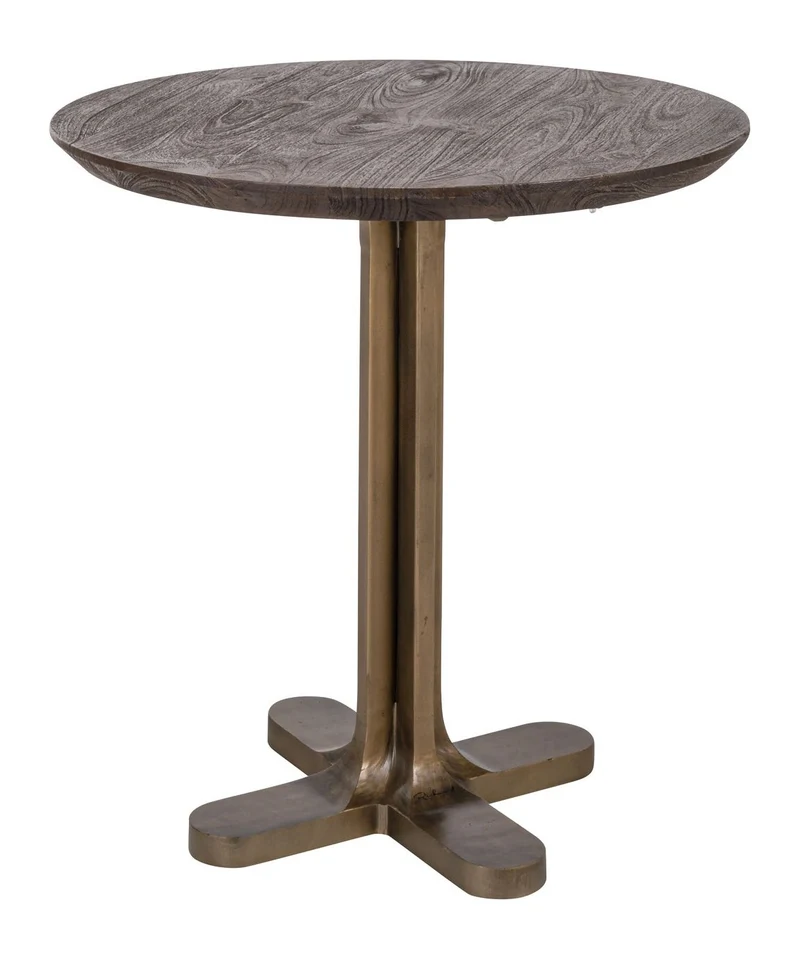 Bistro-Tisch Revelin dunkelbraun Ø75 cm, Mangoholz & goldenes Gestell