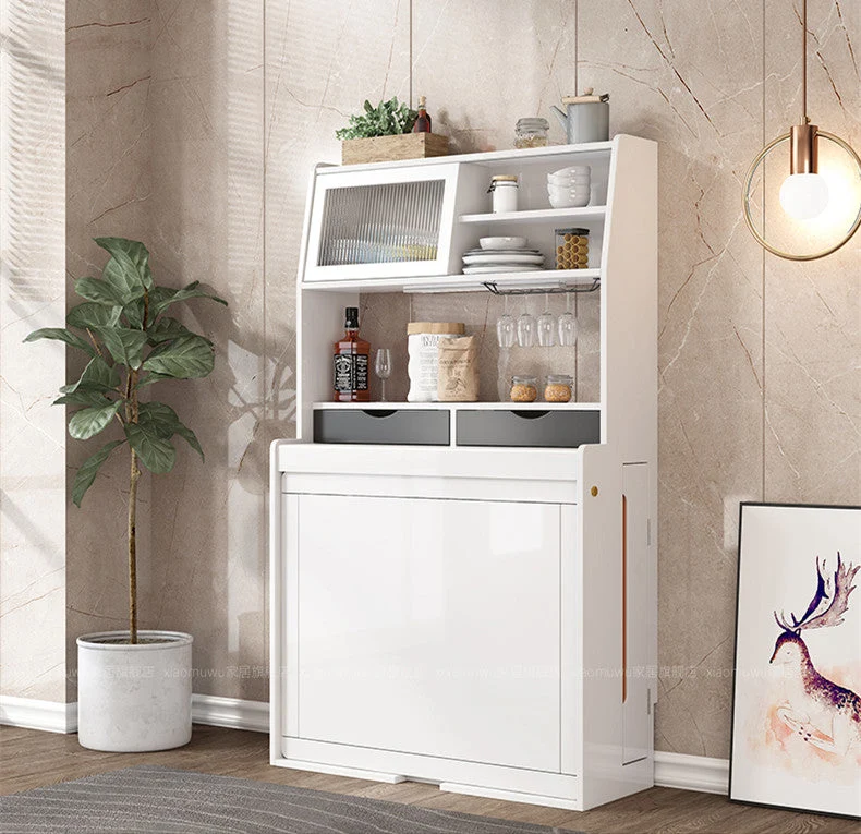 Klappbarer multifunktionaler Esstisch aus Massivholz mit Schrank und Klappstühlen