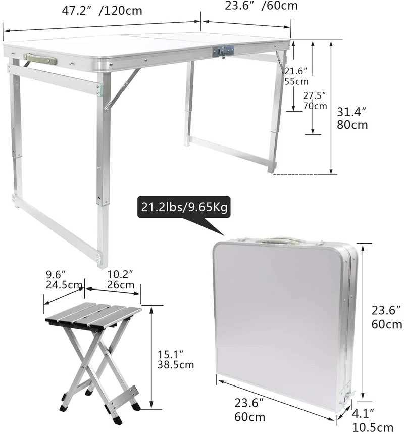 Klappbarer Picknicktisch aus Aluminium mit 4 Hockern