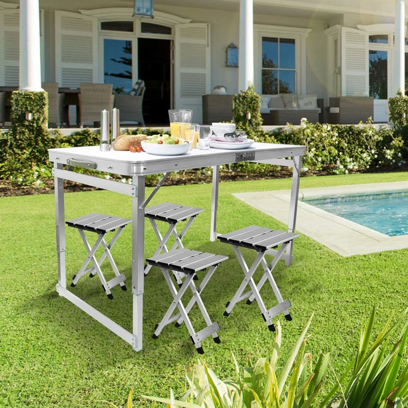 Klappbarer Picknicktisch aus Aluminium mit 4 Hockern