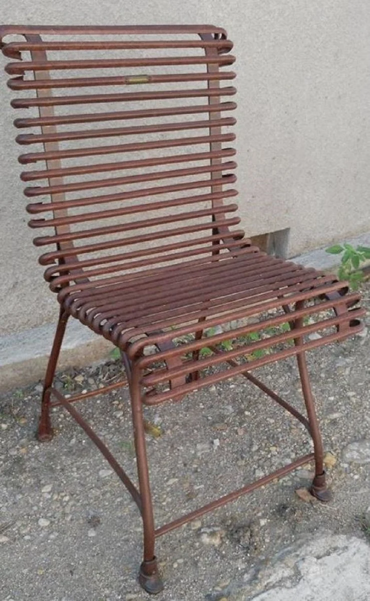 Casa Padrino Jugendstil Garten Stuhl Braun 44 x 50 cm - Handgefertigter Schmiedeeisen Stuhl - Nostalgische Schmiedeeisen Garten & Terrassen Möbel