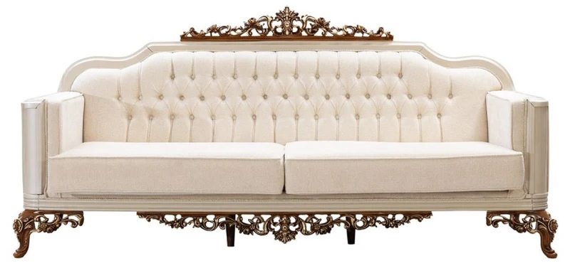Casa Padrino Luxus Barock Wohnzimmer Set Beige / Grau / Braun / Gold - 2 Sofas & 2 Sessel & 1 Couchtisch - Handgefertigte Wohnzimmer Möbel im Barockstil - Edel & Prunkvoll