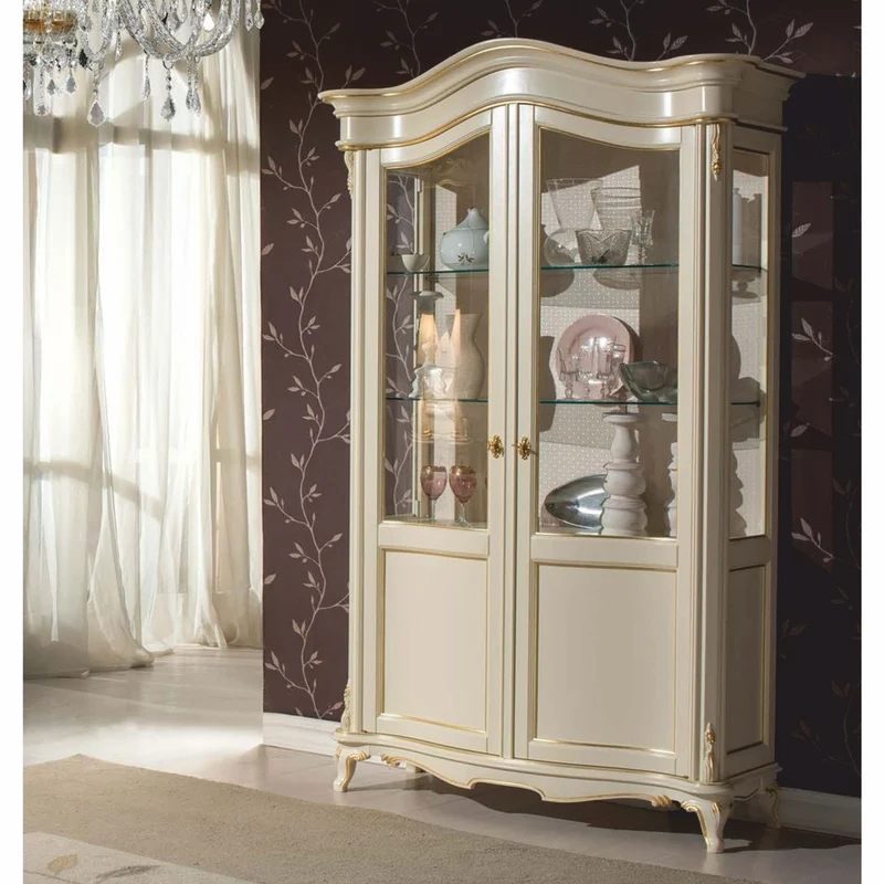 Casa Padrino Luxus Barock Vitrine Creme / Gold H. 211 cm - Barock Möbel - Made in Italy