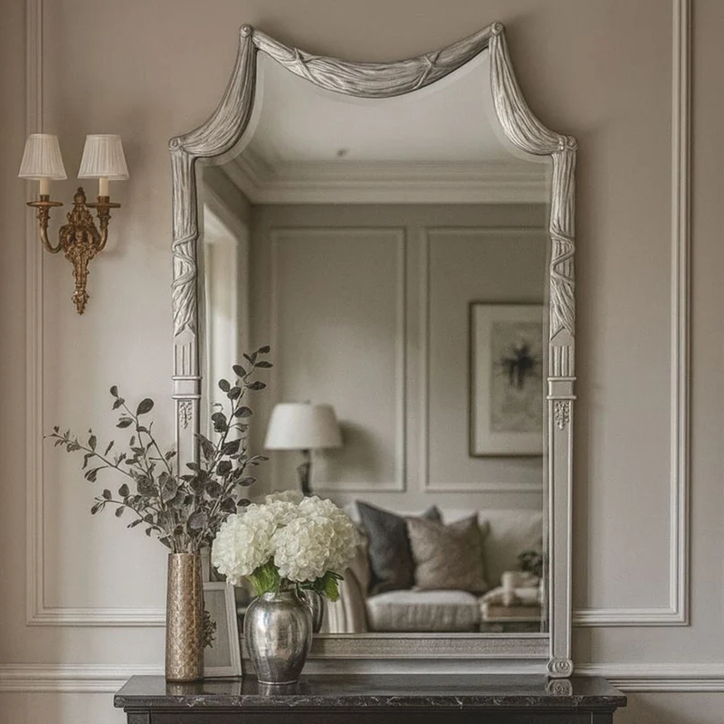 Casa Padrino Luxus Barock Massivholz Spiegel Silber H. 135 cm - Made in Italy