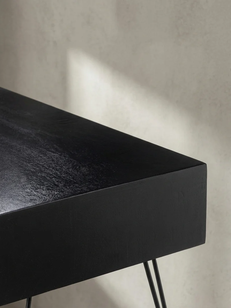 Couchtisch Mango Massivholz Metall 100x50x40cm mit Stauraum und Haarnadelbeinen