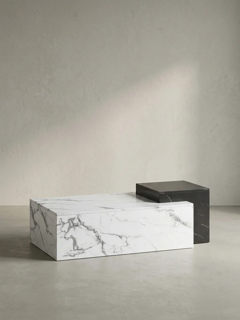Couchtisch Weiß Schwarz Marmor-Optik Modern 120x60x40 cm Zwei Ebenen