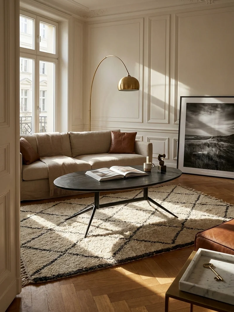 Couchtisch Oval in Schwarz aus Mango Massivholz und Metall, 90x50x35 cm mit natürlicher Holzmaserung