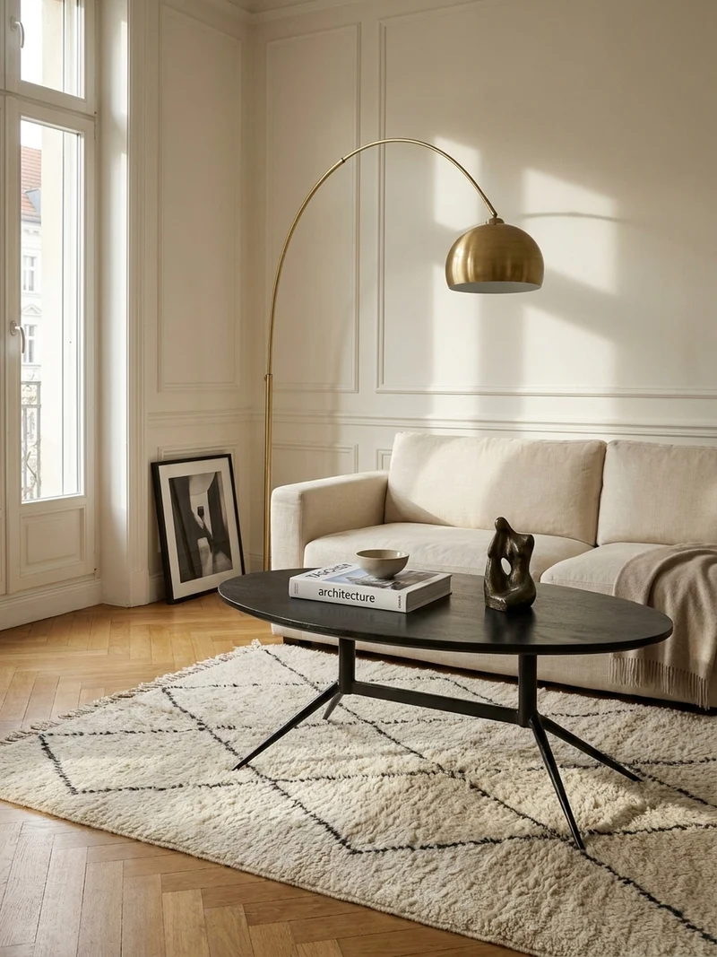 Couchtisch Oval in Schwarz aus Mango Massivholz und Metall, 90x50x35 cm mit natürlicher Holzmaserung