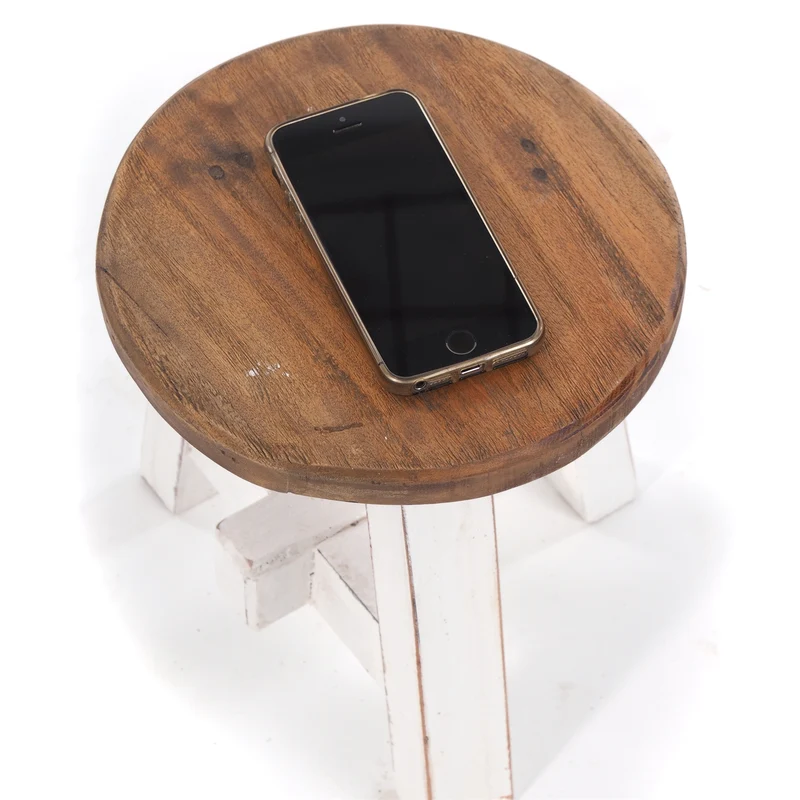 DEKO HOCKER "BERN" | rund, 23,5x20,5 cm (HxB), Mahagoni | Schemel | Farbe: 06 weiß-landhaus