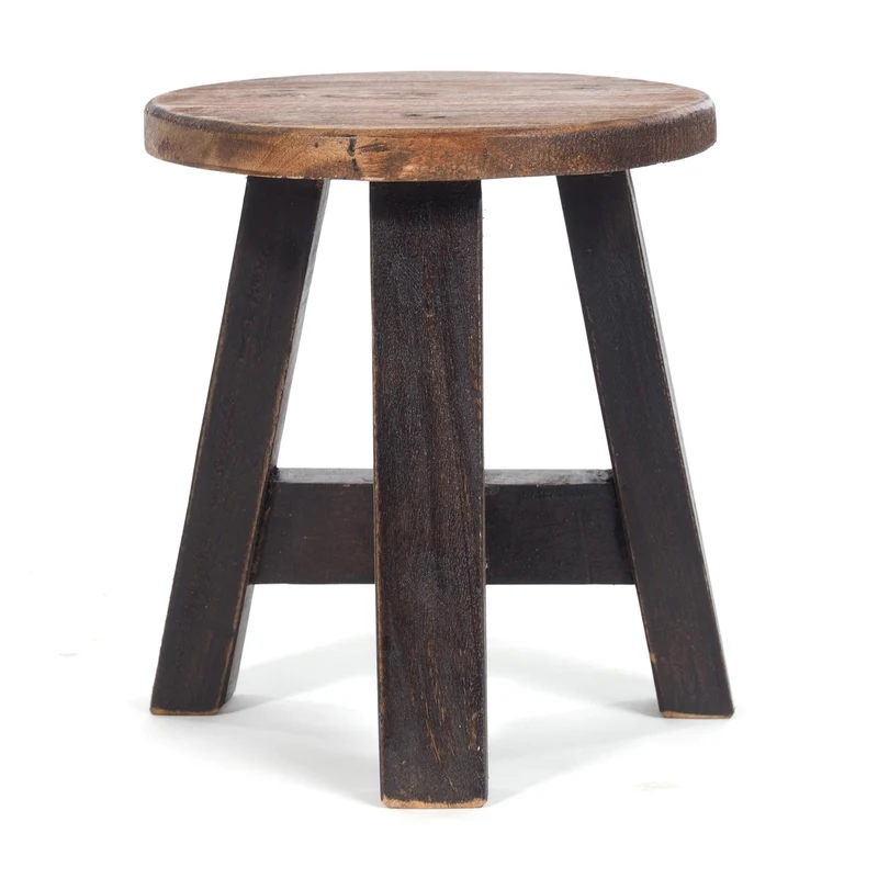 DEKO HOCKER "BERN" | rund, 23,5x20,5 cm (HxB), Mahagoni | Schemel | Farbe: 04 schwarz-natur