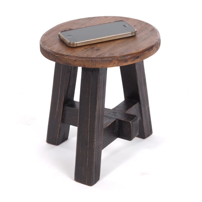 DEKO HOCKER "BERN" | rund, 23,5x20,5 cm (HxB), Mahagoni | Schemel | Farbe: 04 schwarz-natur
