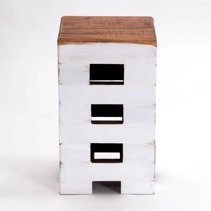 SITZHOCKER "BRICK" | 48x29cm (HxB), Mahagoni | Holzhocker | Farbe: 06 weiß-landhaus