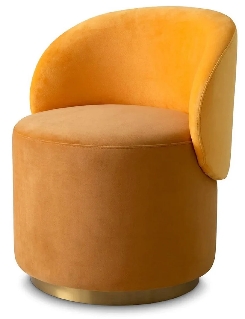Casa Padrino Luxus Samt Esszimmer Stuhl Dunkelgelb / Gelb / Messing 60 x 55 x H. 73,5 cm - Drehstuhl mit edlem Samtsoff - Esszimmer Möbel - Luxus Möbel - Luxus Qualität