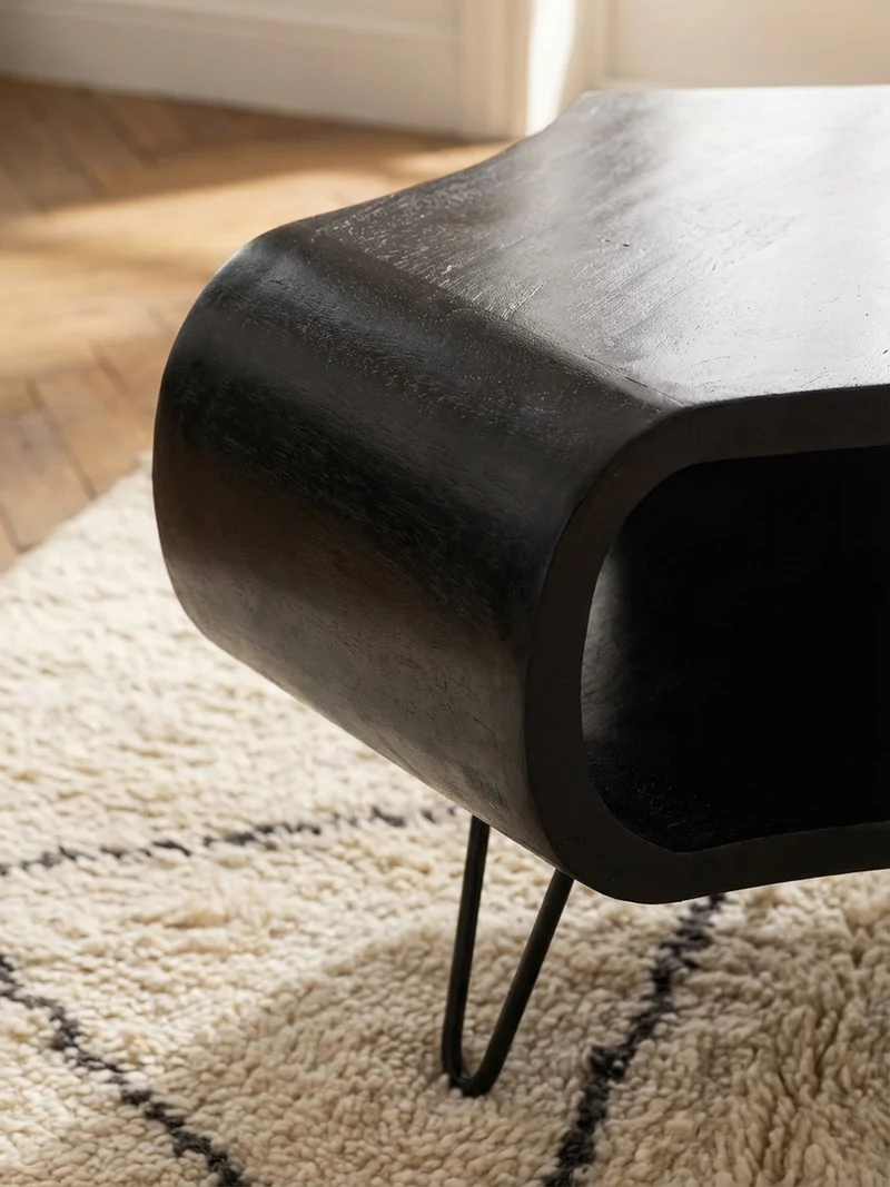 Couchtisch Schwarz Massivholz Mango mit Stauraum 60x60x35 cm Haarnadelbeine