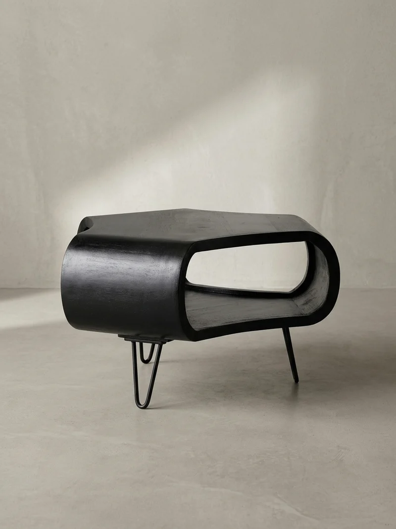 Couchtisch Schwarz Massivholz Mango mit Stauraum 60x60x35 cm Haarnadelbeine