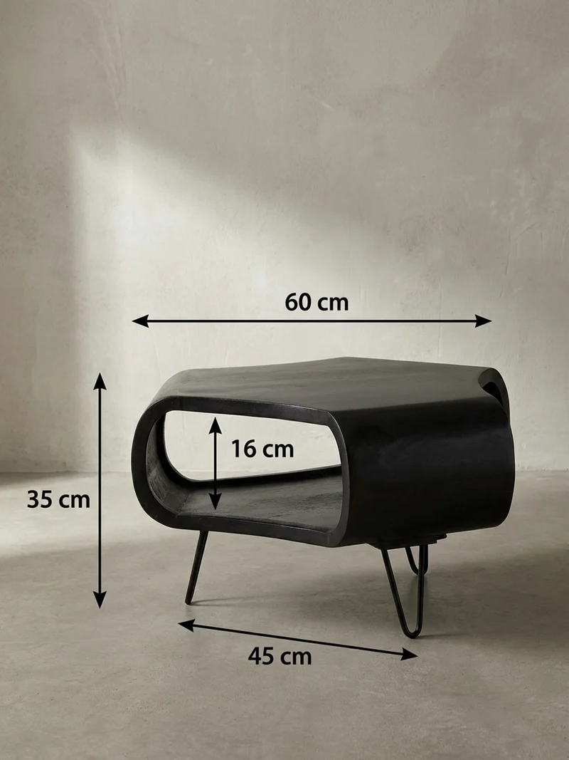 Couchtisch Schwarz Massivholz Mango mit Stauraum 60x60x35 cm Haarnadelbeine