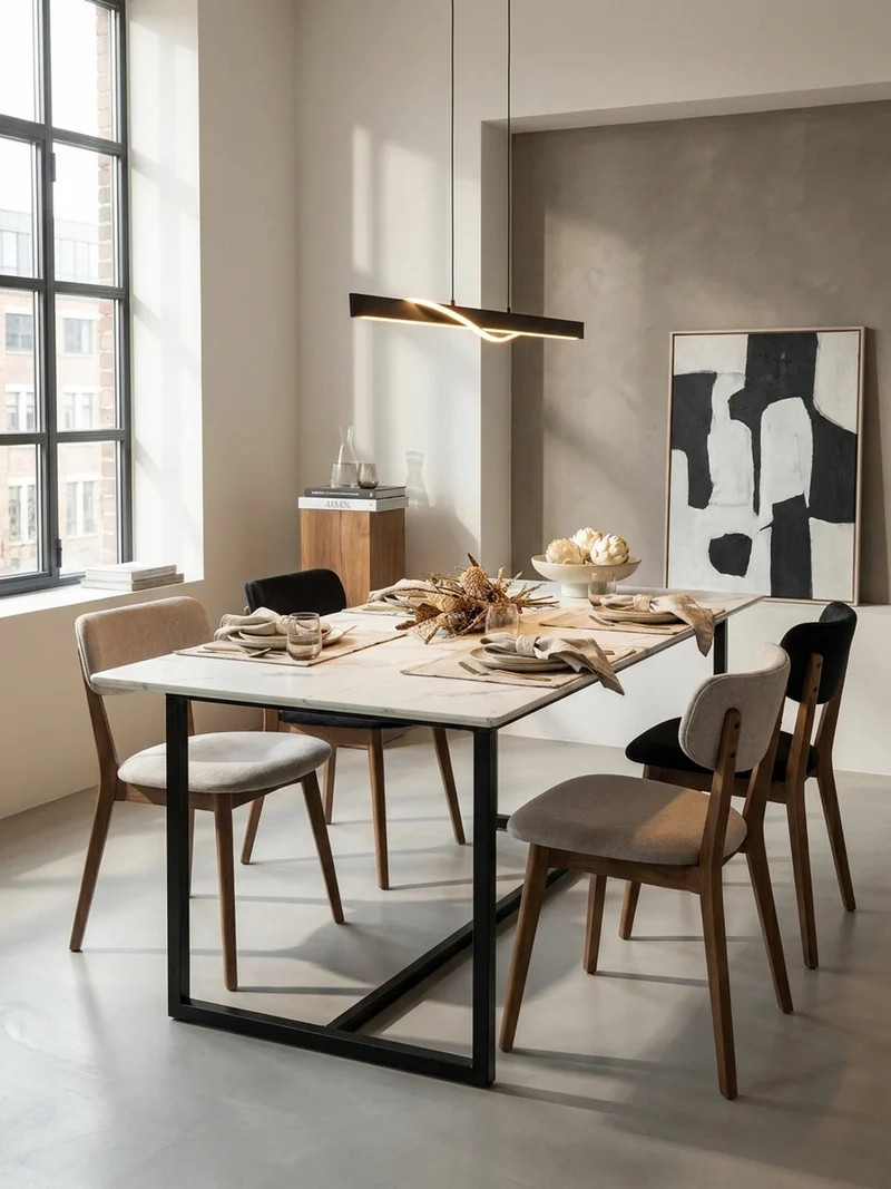 Esstisch Marmoroptik Metall Rechteckig Modern Klein