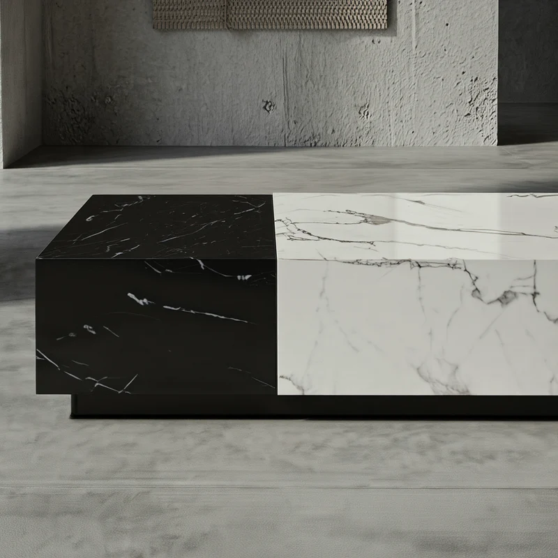 Couchtisch Weiß Schwarz Marmor-Optik 120x60x28 cm mit Schubladen und Stauraum