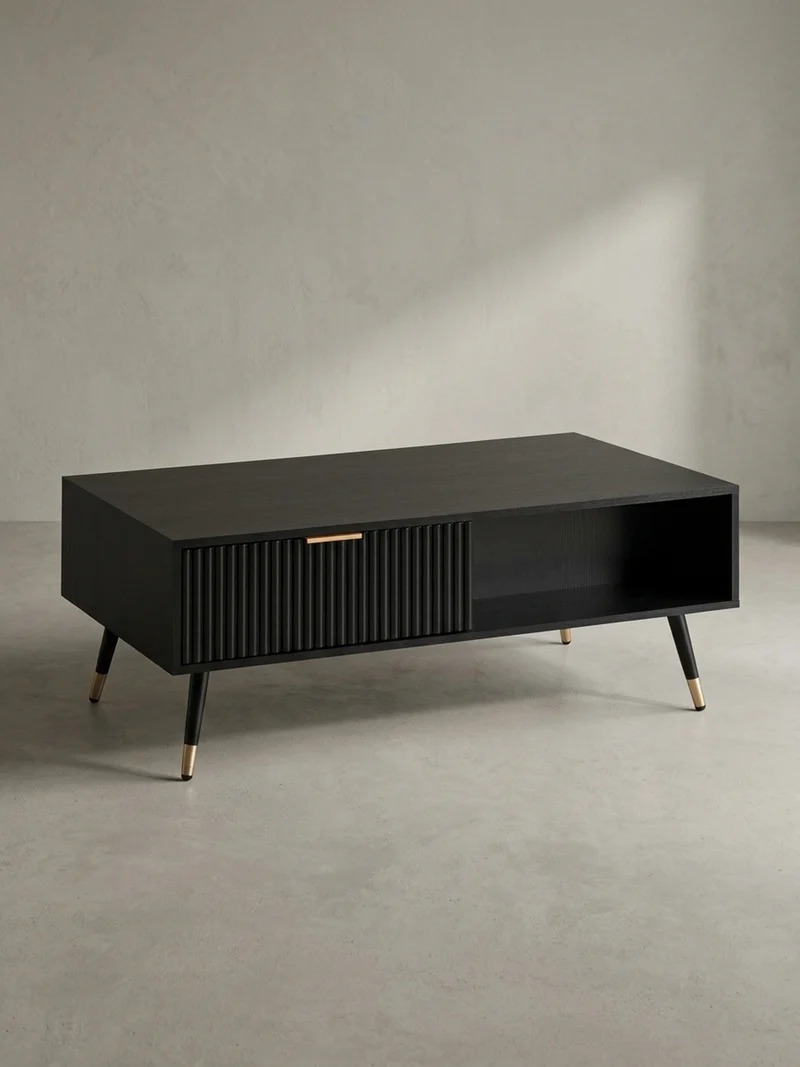 Couchtisch Schwarz Eiche-Dekor mit Stauraum 110x60x43 cm Metallbeine
