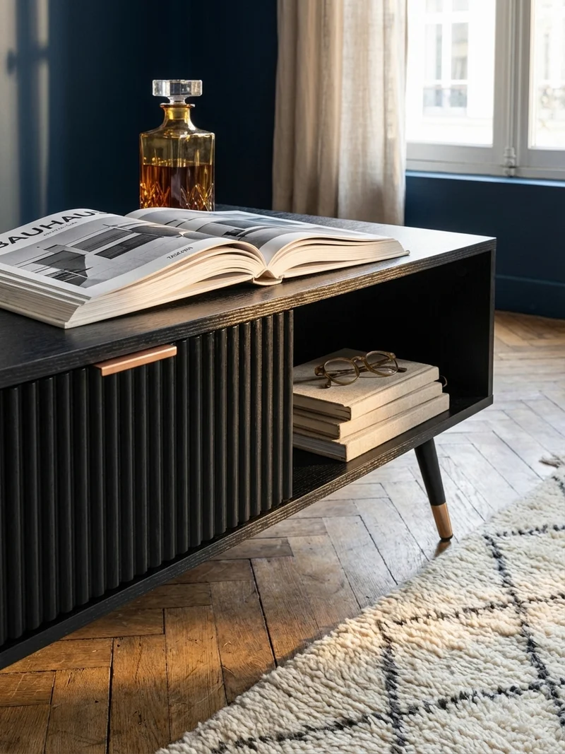 Couchtisch Schwarz Eiche-Dekor mit Stauraum 110x60x43 cm Metallbeine