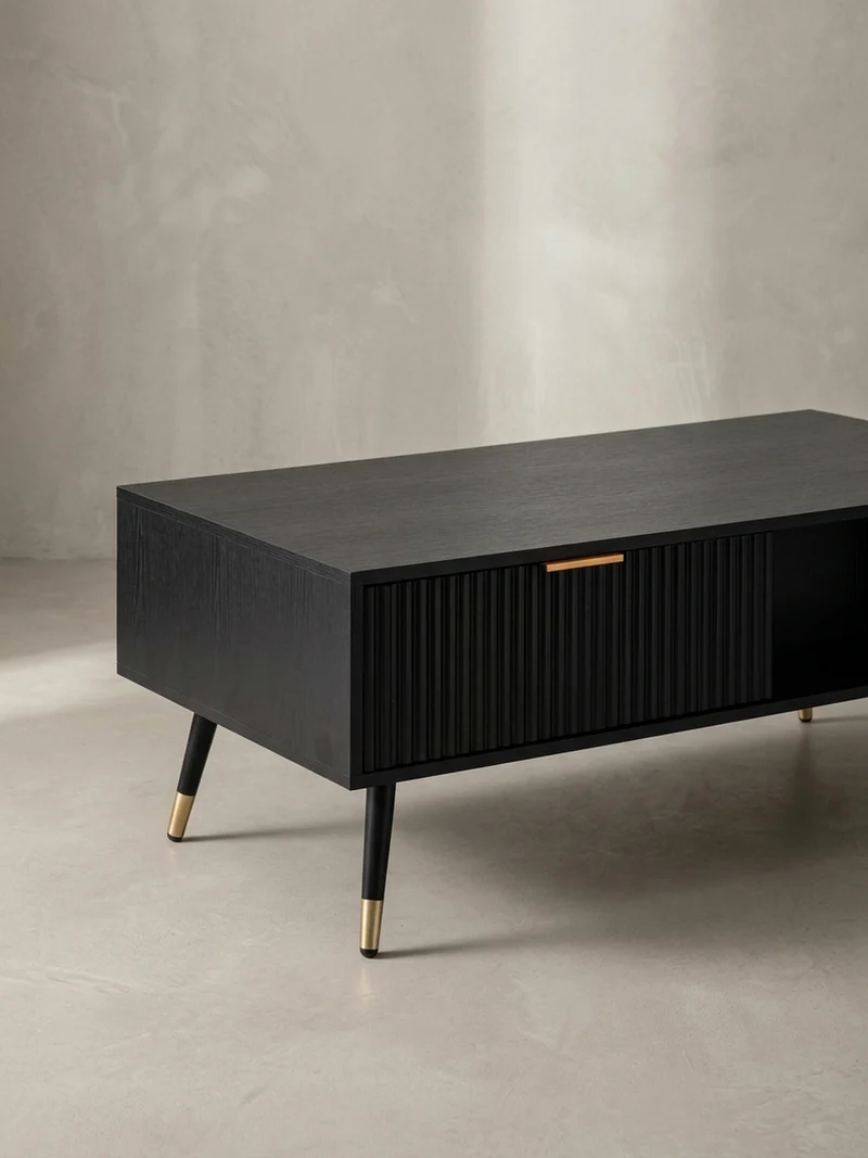 Couchtisch Schwarz Eiche-Dekor mit Stauraum 110x60x43 cm Metallbeine