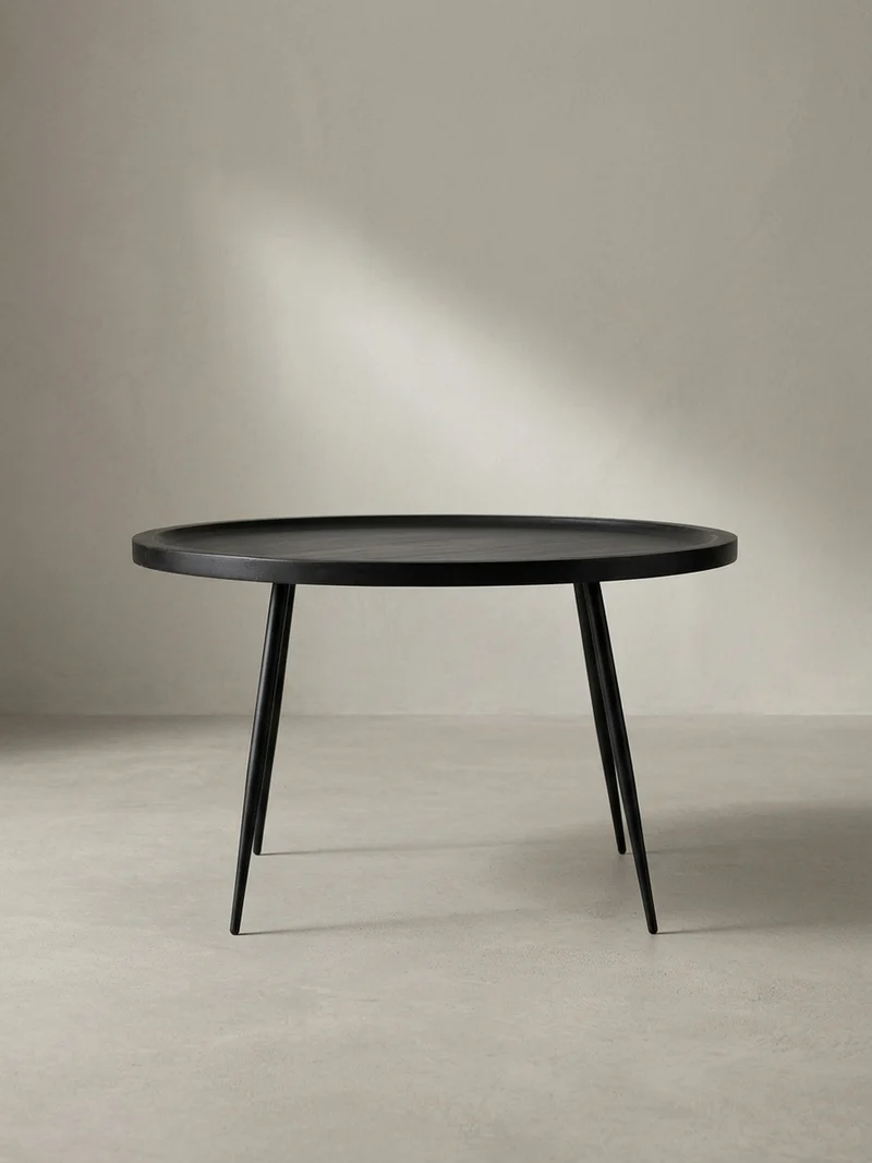 Couchtisch in Schwarz aus Metall und massivem Mangoholz mit natürlicher Maserung, 75x75x38 cm