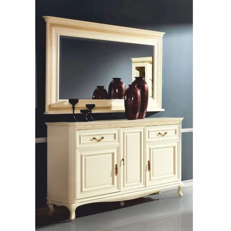 Casa Padrino Luxus Barock Sideboard mit Spiegel Creme / Gold - Barockstil Esszimmer Möbel