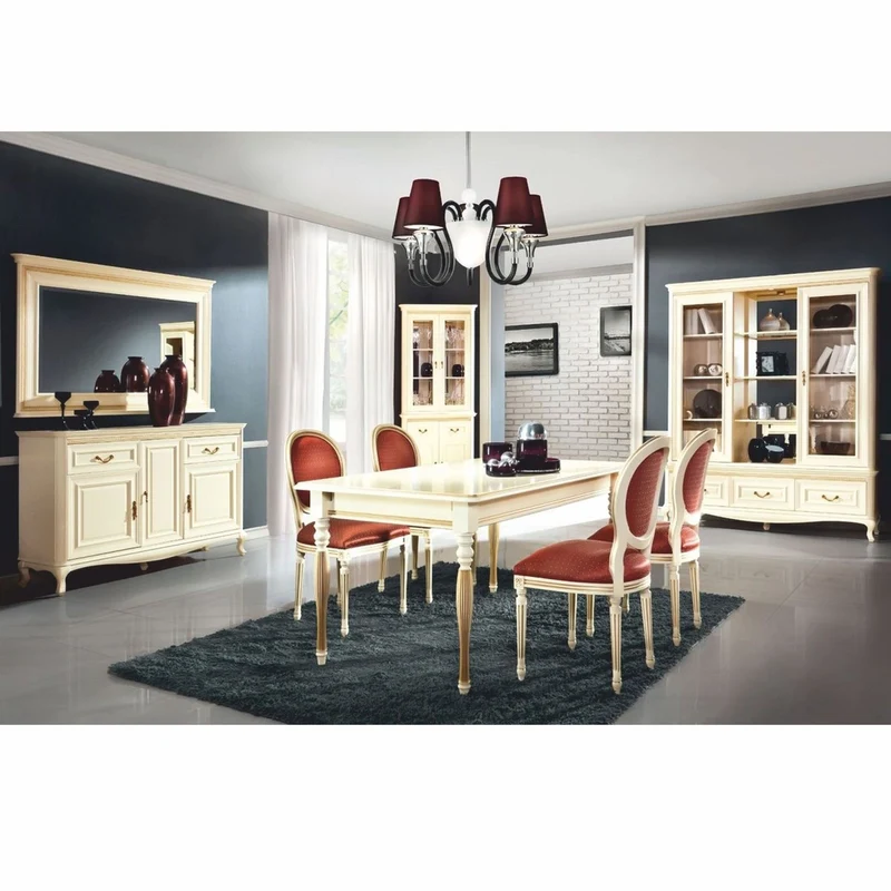 Casa Padrino Luxus Barock Sideboard mit Spiegel Creme / Gold - Barockstil Esszimmer Möbel