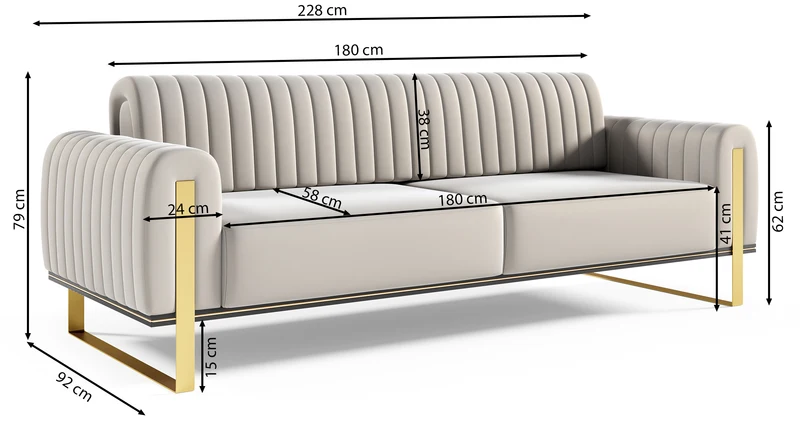 Dreisitziges Sofa Parissa, grauer Samt