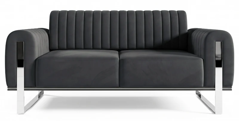 Zweisitziges Sofa Parissa, dunkelgrauer Samt, verchromte Beine