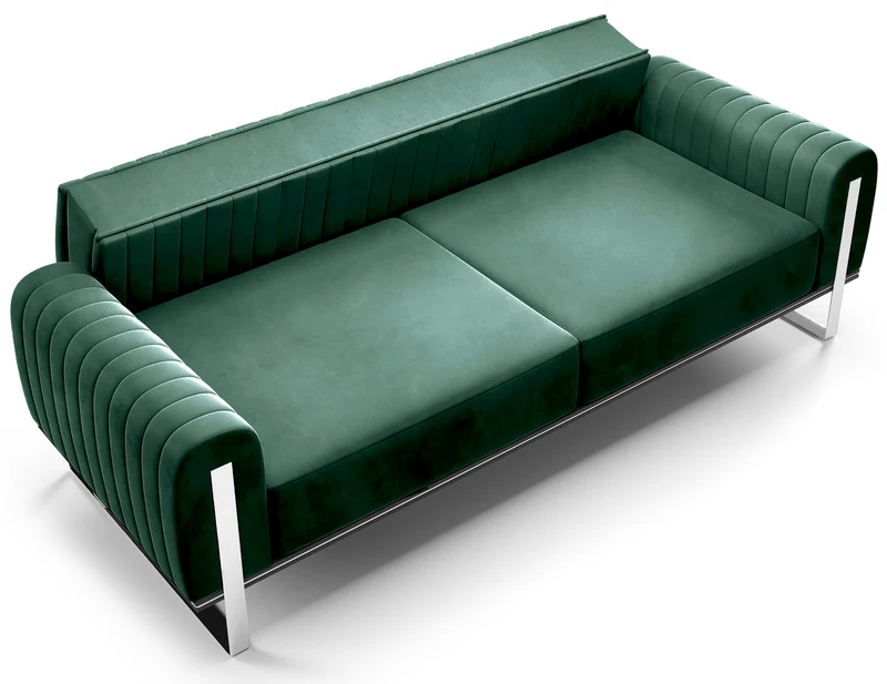 Dreier-Sofa Parissa grün, Samt, Chromfüße