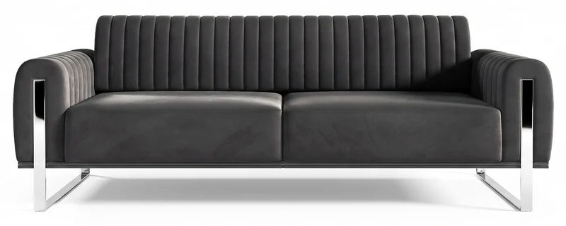 Dreisitziges Sofa Parissa, dunkelgrauer Samt, Chrombeine