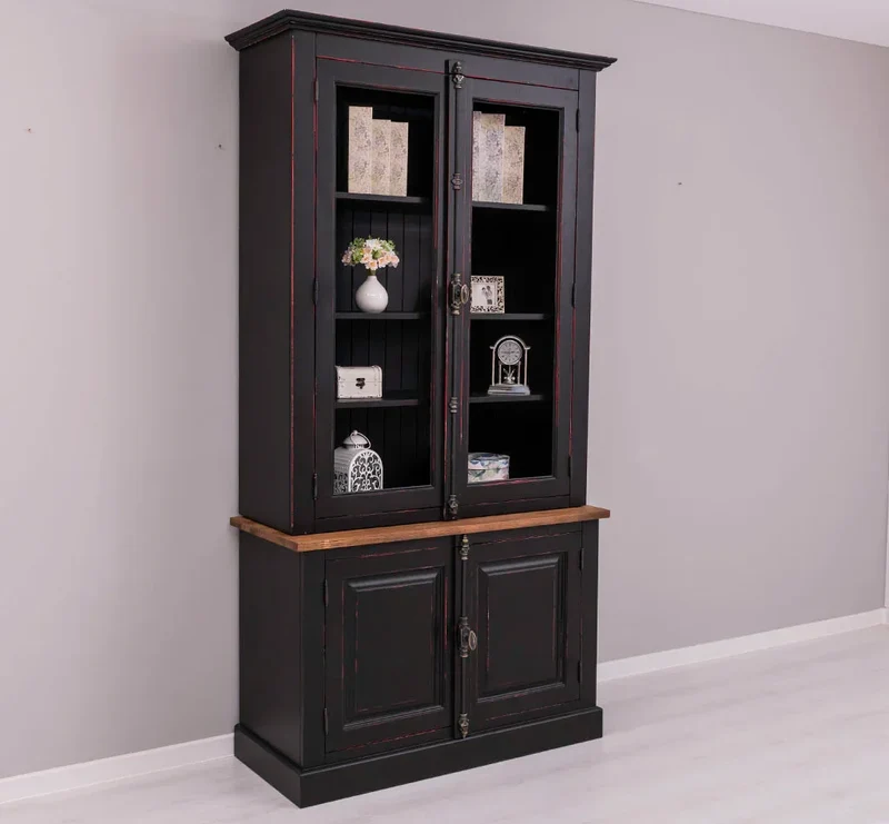 Vintage Bücherschrank aus Massivholz | Vitrine | 2-teilig