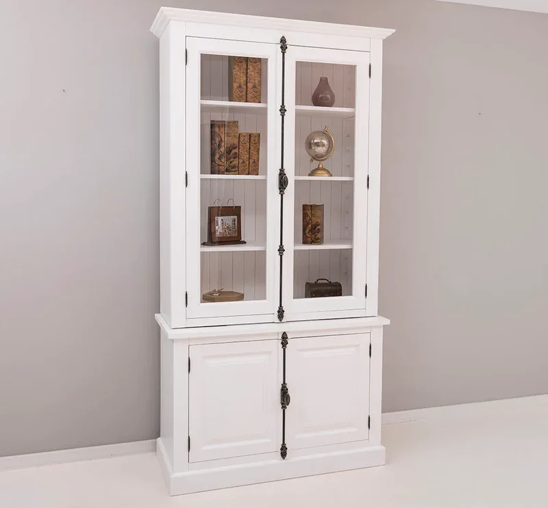 Vintage Bücherschrank aus Massivholz | Vitrine | 2-teilig