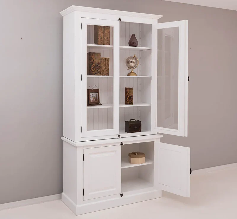 Vintage Bücherschrank aus Massivholz | Vitrine | 2-teilig