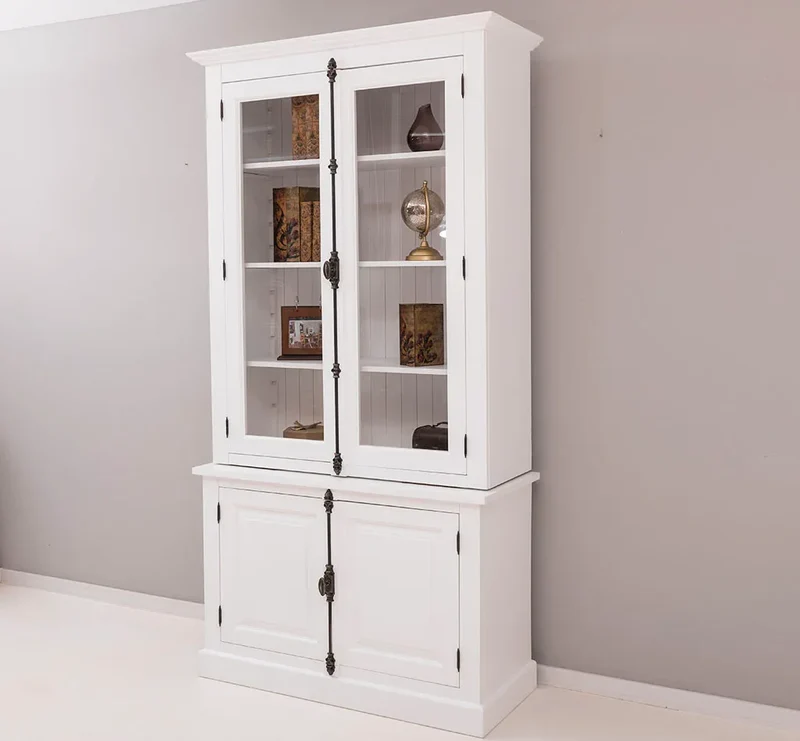 Vintage Bücherschrank aus Massivholz | Vitrine | 2-teilig