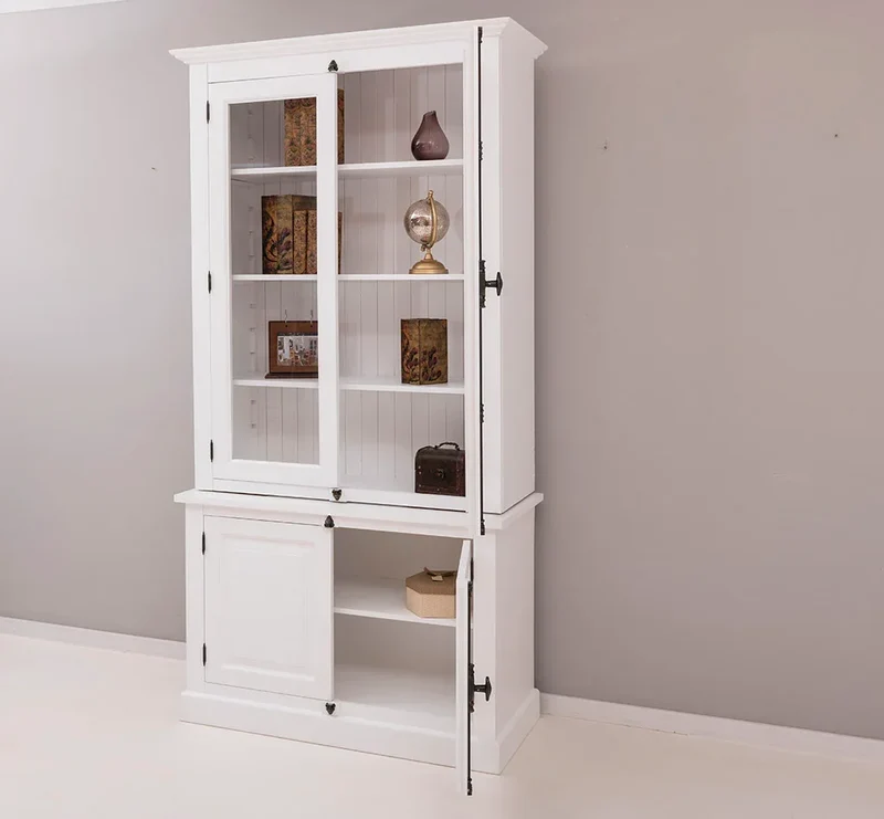 Vintage Bücherschrank aus Massivholz | Vitrine | 2-teilig