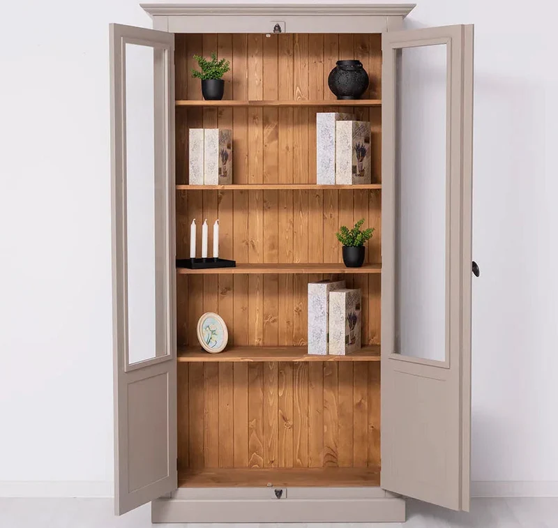 Landhausstil Büchervitrine aus Massivholz in verschiedenen Farben - Vintage Bücherschrank