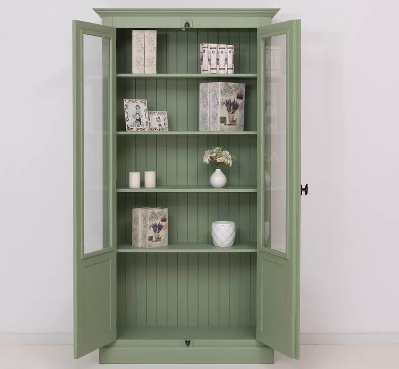Landhausstil Büchervitrine aus Massivholz in verschiedenen Farben - Vintage Bücherschrank