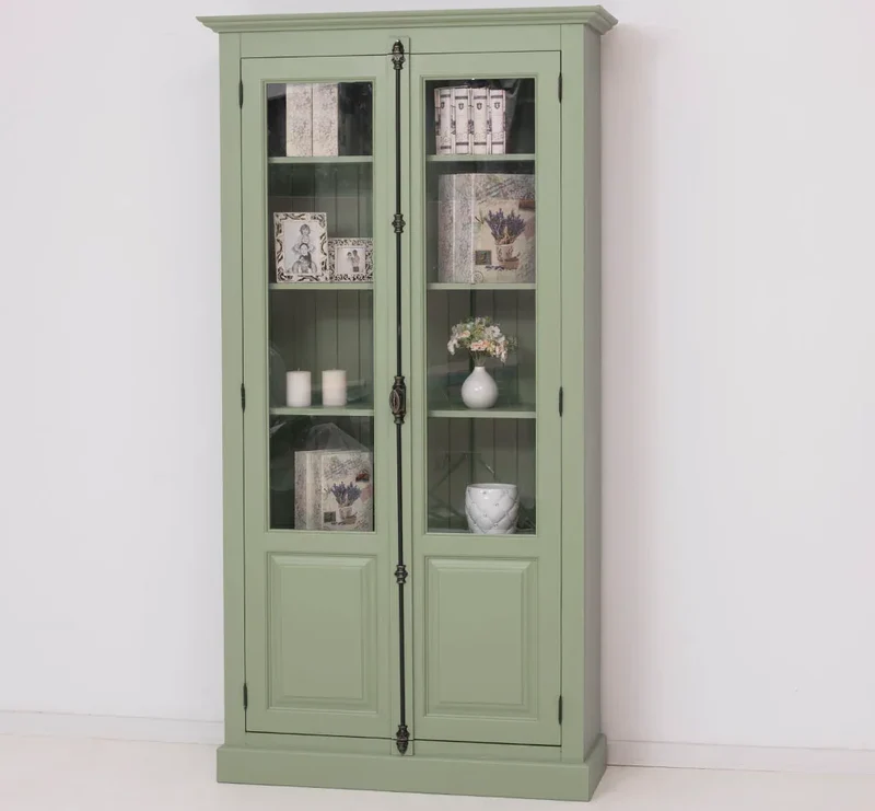 Landhausstil Büchervitrine aus Massivholz in verschiedenen Farben - Vintage Bücherschrank