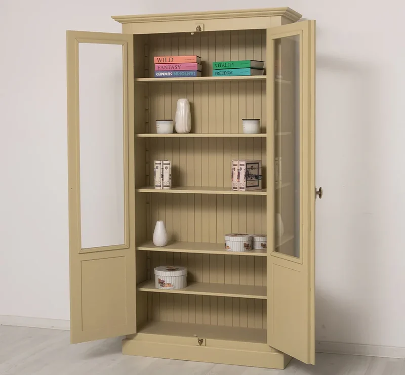 Landhausstil Büchervitrine aus Massivholz in verschiedenen Farben - Vintage Bücherschrank