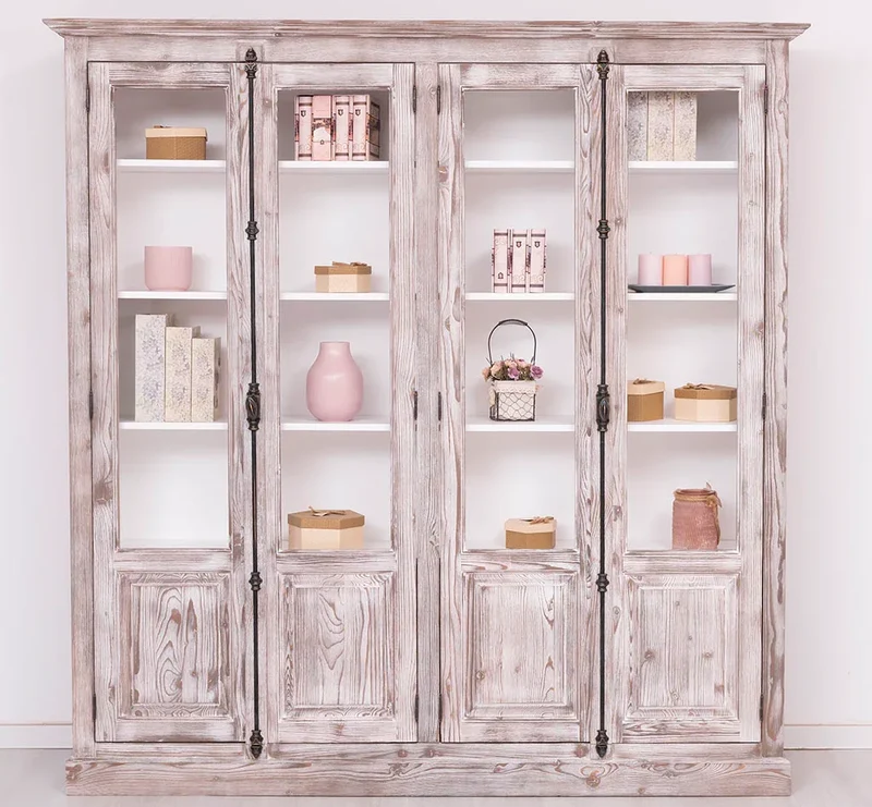 Großer Bücherschrank aus Massivholz mit externem Verschlusssystem | Vitrine | 4-türig