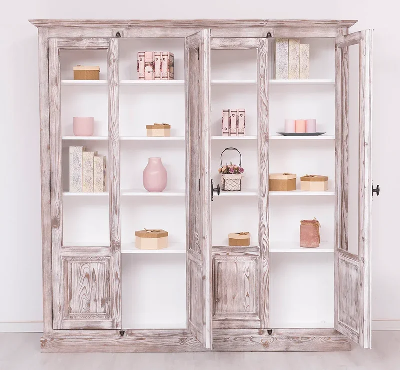 Großer Bücherschrank aus Massivholz mit externem Verschlusssystem | Vitrine | 4-türig