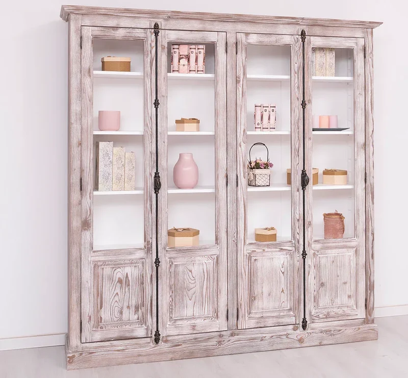 Großer Bücherschrank aus Massivholz mit externem Verschlusssystem | Vitrine | 4-türig