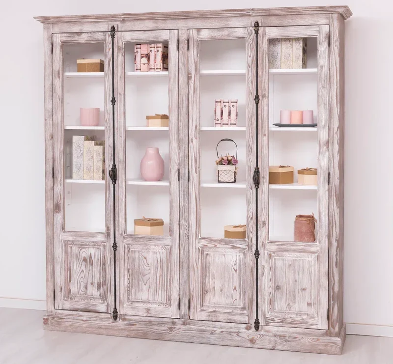 Großer Bücherschrank aus Massivholz mit externem Verschlusssystem | Vitrine | 4-türig