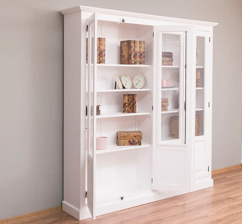 Großer Bücherschrank aus Massivholz mit externem Verschlusssystem | Vitrine | 4-türig