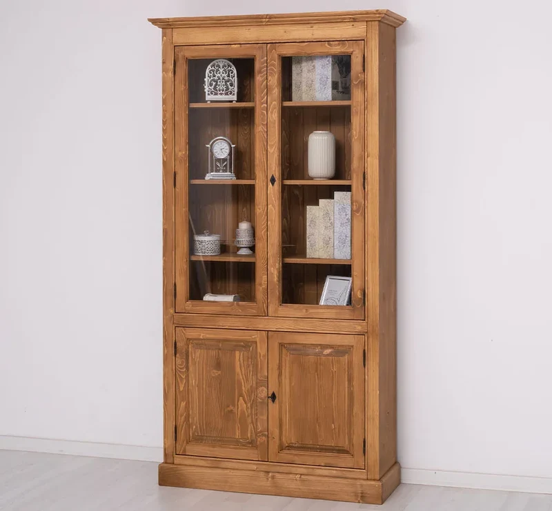 Vitrinenschrank aus Massivholz mit vier Regalböden