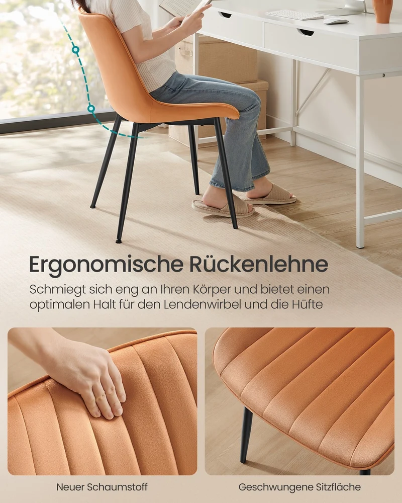 Esszimmerstuhl-Set, 2er-Set – Ergonomisches Design – Bequeme Polsterung – Stahlbeine